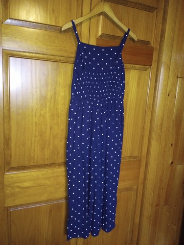 Mono mediano mezcla de lino bolsillos de pierna ancha azul marino con lunares blancos Old Navy - Imagen 8 de 23