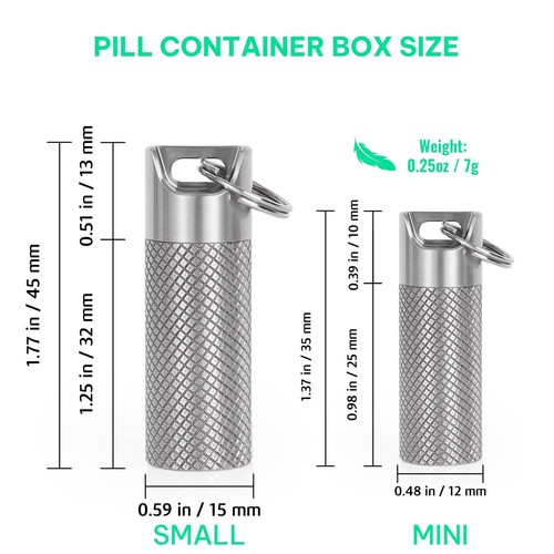 Mini Pill Box Container (2Pack), Portable Titanium Waterproof Keychain Pill H... - Picture 2 of 7