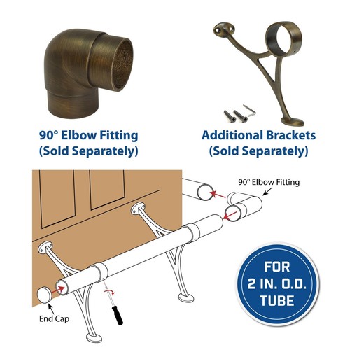 4' Bar Foot Rail Kit - Complete Undercounter Mount Hardware and Tubing, Antiq... - Picture 6 of 7