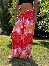 Hawaiian Design Plus Sized Orange Hibiscus Tropical Wraparound Pareo Sarong