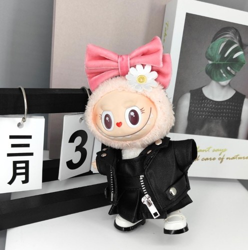 (No Dolls)Leather Coat Set For POP MART LABUBU The Monsters Plush Doll's Bow Hat - Picture 13 of 13