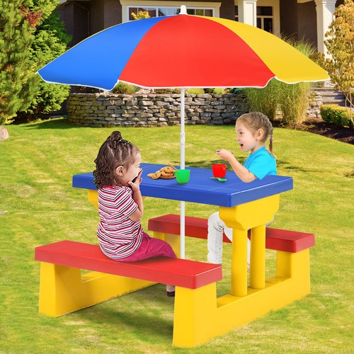 Costway Kids Picnic Table Set W/Removable Umbrella Indoor Outdoor Garden Patio - Picture 8 of 11