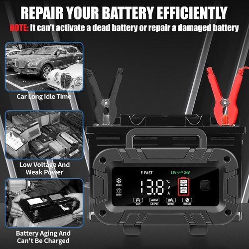 12V/24V 10A Car Battery Charger – Auto Shutoff & Reverse Polarity Protection - Picture 10 of 12