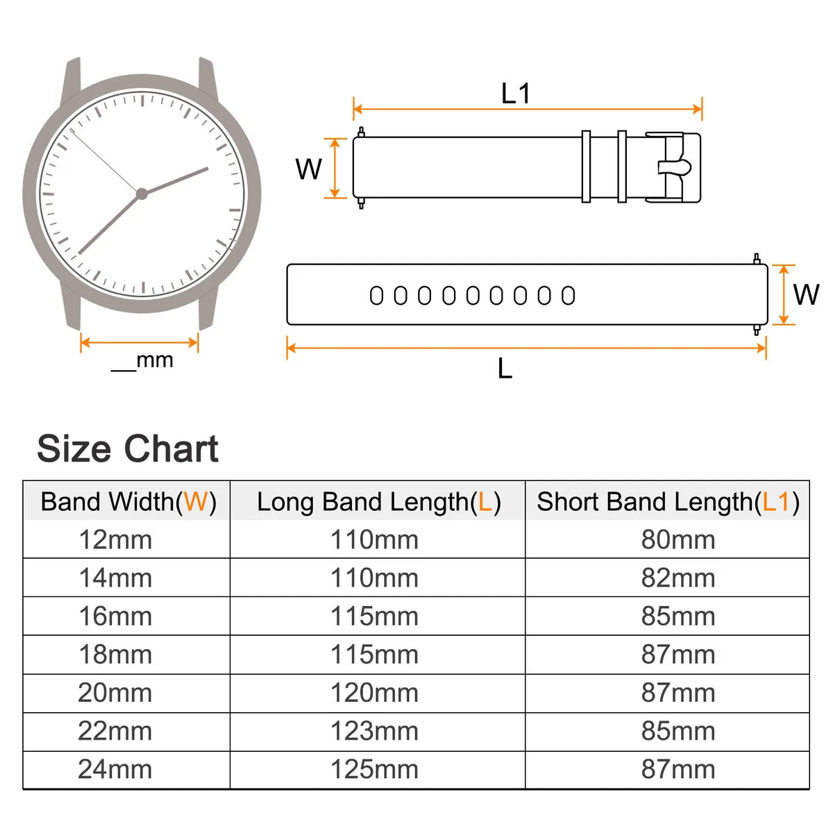 Mens wrist online watch size chart
