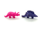 2 Vintage Diener Dinosaur Eraser Lot Pink Brontosaurus Purple Stegosaurus