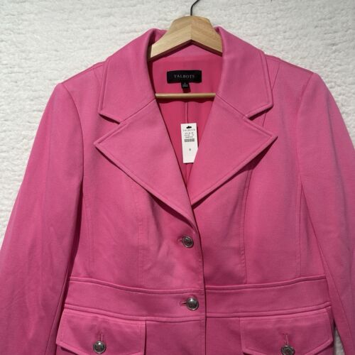 Talbots Pink Double Knit Twill BLAZER Silver Buttons Flap Pockets Size 8 NWT - Picture 3 of 11