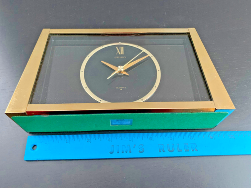 Vintage Seiko Clock Brass + Grey Glass Mantle Japan Model QQZ187G 28503E - Picture 8 of 11