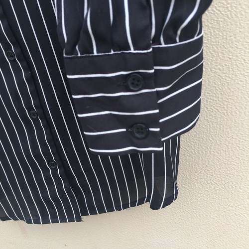 Who What Wear Shirt Top Damen geknöpft schwarz weiß gestreift Poly S klein L/S seidig - Bild 2 von 8
