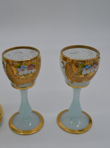 Hand Blown Venetian Crystal Cordial Set Sky Blue 18k With Sticker hand decorated - Picture 5 of 10