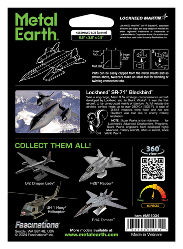 Fascinations Metal Earth LOCKHEED MARTIN SR-71 BLACKBIRD 3D Steel Model Kit - Picture 2 of 7