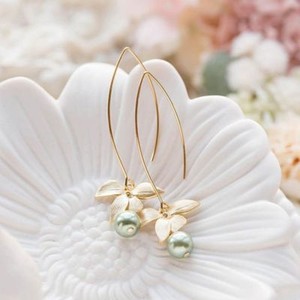 Women-039-s-Orchid-Flower-Sage-Green-Pearl-Earring-Hook-Dangle-Ear-Stud-Jewelry