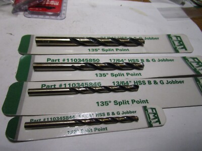 11/64 13/64 17/64 & 21/64'' HSS 135° Split Point Black and Gold FMT  Jobber Drill