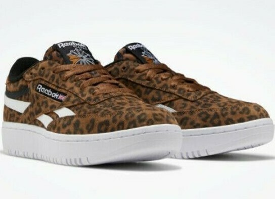 reebok club c double sneakers in leopard print