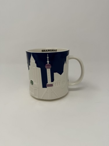 Starbucks 2012 Shanghai Embossed Relief Series White/Blue Mug 16 oz. NICE!