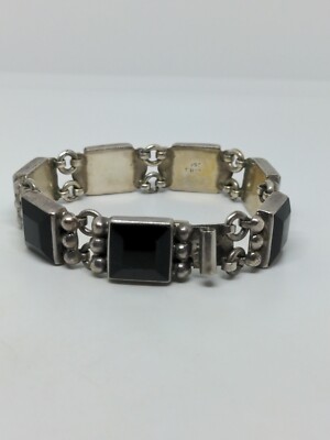 Heavy Vintage Sterling Silver 950 Mexico Black Onyx Bracelet Heavy Vintage Sterling Silver 950 Mexico Black Onyx Bracelet
