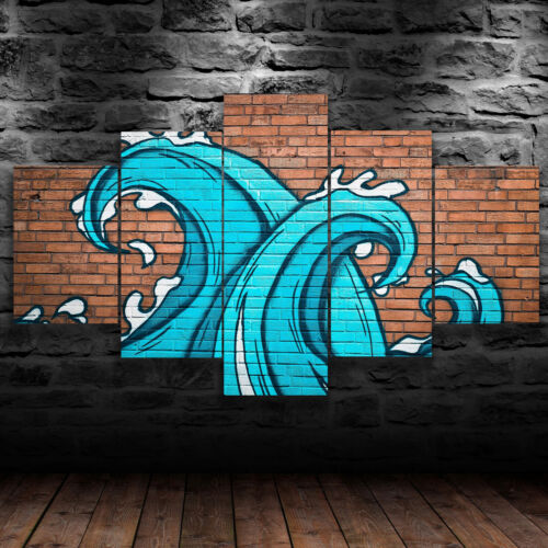5 Piece Canvas Wall Art Wave Graffiti Abstract Sea Beauty Colourful Home Decor