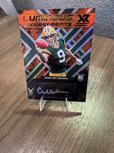 2022 XR Football Christian Watson Auto Luminous Endorsements 04 /25 Packers RC