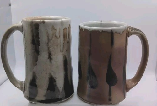 Menge 2 Studio Kunst Keramik Kaffee Tee Becher Tasse signiert Gleicher Künstler 5" hoch