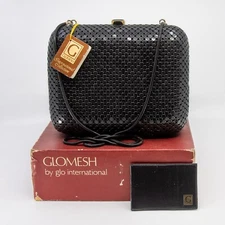 Vintage GLOMESH hard shell / case black / gold trim bag in original box -1980s
