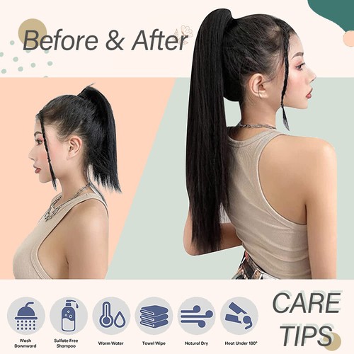 Thick Ponytail Extension Clip In 100% Remy Human Hair Wrap Around Onepiece 22" - Picture 5 of 39