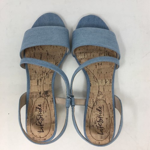 Lifestride Womens Yasmine Slingback Sandals Blue Denim Cross Strap Cork 8 W New - Picture 5 of 14