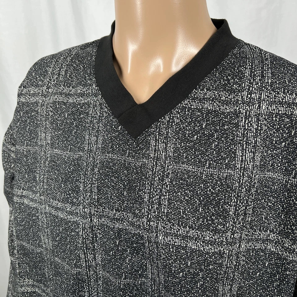 Pullover cortavientos de golf vintage Page & Tuttle XXL negro a cuadros cuello en V para hombre Foto 2 de 4