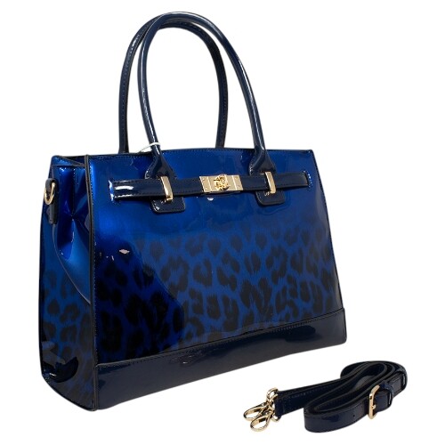 Leopard Print Shine Ladies Handbag Women Front Buckles Shoulder Bag Tote J9701 - Picture 4 of 6