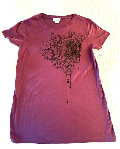 T-shirt Disney Torre del Terrore Twilight Zone taglia XL Jr viola e nero glitter nuova con etichetta