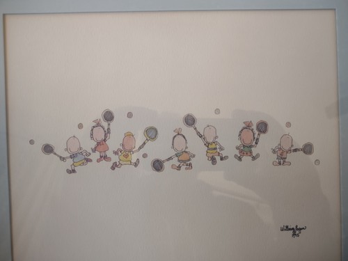 Vintage William Eagan ""The Tennis Players"" signierter Aquarelldruck 1975