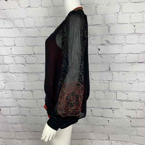 Skaist Taylor Neiman Marcus Women’s Blouse 2 Black Layered Embroidered Beaded - Picture 3 of 8