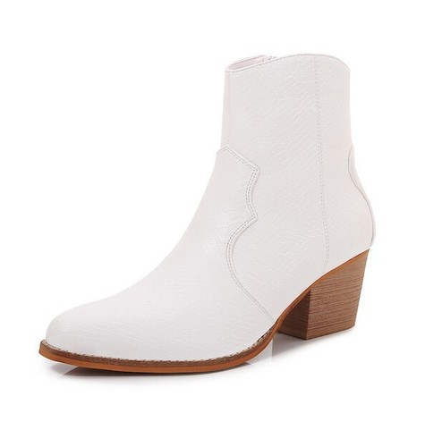 Women PU Leather Stacked Heel Simple Western Ankle Booties - Picture 2 of 27