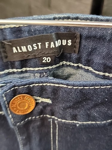Almost Famous Dark Distressed Denim Jeans Womens 15 Boot Cut Beaded Embellished - Picture 7 of 11