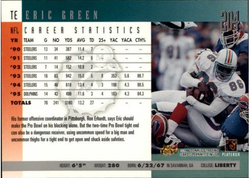 1996 Donruss Press Proof /2000 Eric Green #204 Football Card - Picture 2 of 2