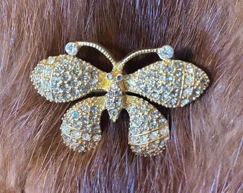 VINTAGE STRASS SCHMETTERLING BROSCHE Gold - Bild 3 von 14