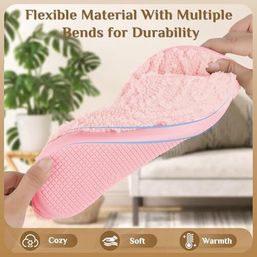 House Slippers,Fuzzy Slip-on Slippers for Women Men Warm 7-8 Women/7-8 Men Pink - Picture 6 of 8