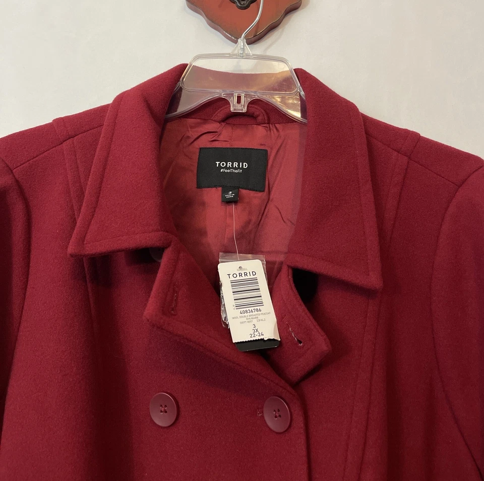 Chaquetón Torrid para mujer 3x lana doble botonadura forrado borgoña nuevo con etiquetas A4091 Foto 4 de 4