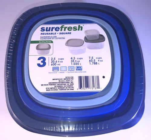 Sure Fresh Square Containers & Lids 1-3 Pack(20.6 oz,35 oz & 60.5 oz)NEW-SHIP24H - Bild 12 von 12