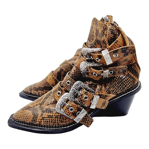 Cowboy BOOTS SNAKE LEATHER BUCKLE WESTERN BOOT UK 4 Topshop - Picture 4 of 6