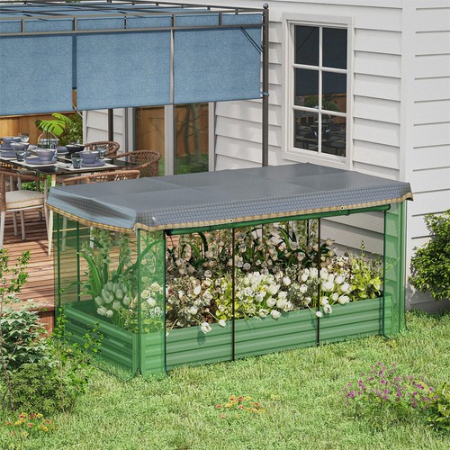 Green Raised Garden Bed with Crop Cage and Shade Cloth 90.5" Wx43.25" Dx43.25" H - Picture 6 of 11