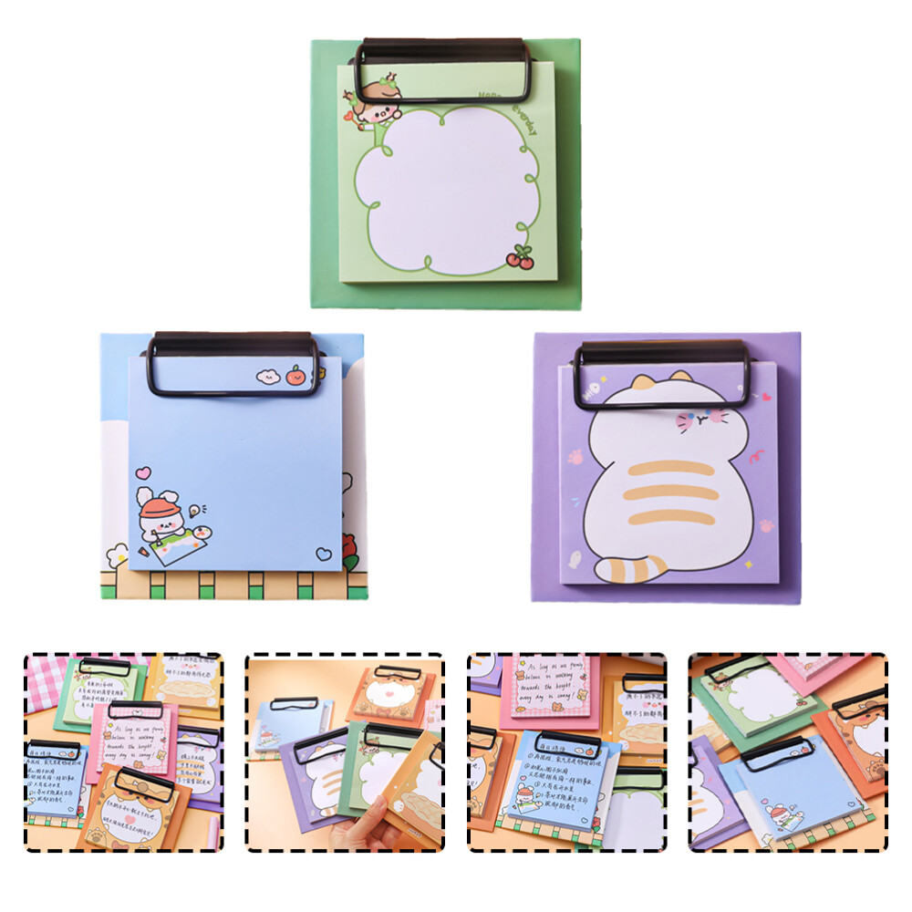 3 Pcs Clipboard Memo Pad Novelty Sticky Paper Bookmark Notes Cute