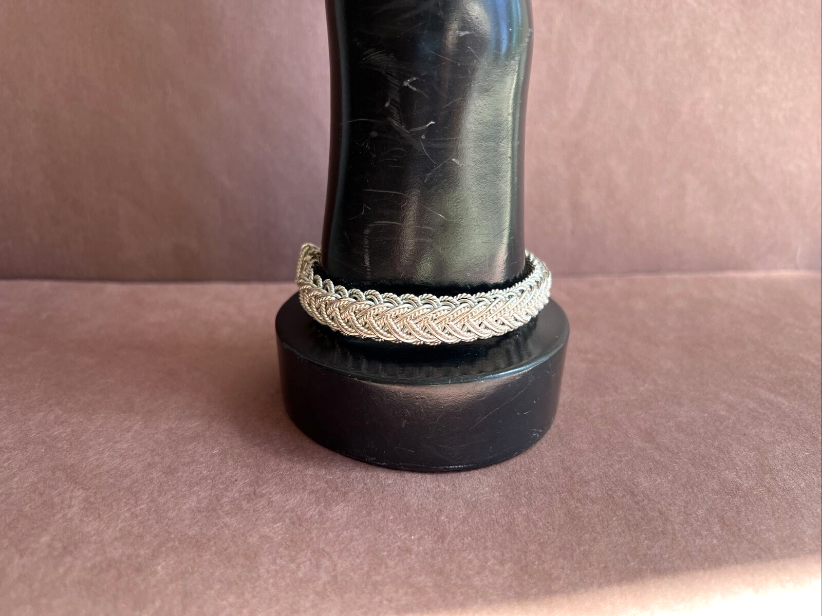 Silver Tone Woven Bangle Bracelet Hook Clasp - image 5
