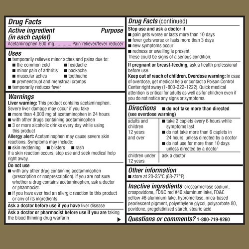 Rapid Release Pain Relief, Acetaminophen Caplets 500 Mg, Extra Strength Pain Rel - Picture 2 of 12
