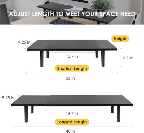 Dual-Computer-Monitor-Stand-Riser For Desk, Expandable Desk Shelf With Drawer - Picture 10 of 14