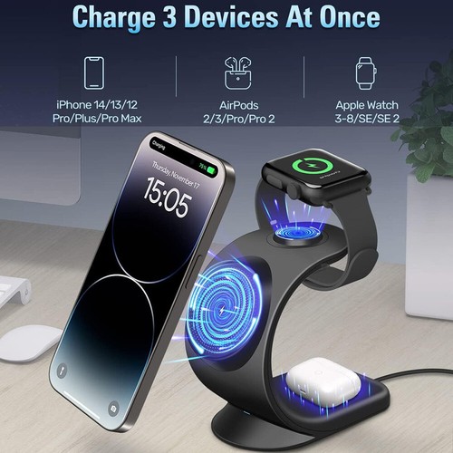 3 in 1 Fast Wireless Charging Station Adjustable Magnetic Wireless Charger Stand - Photo 3 sur 13