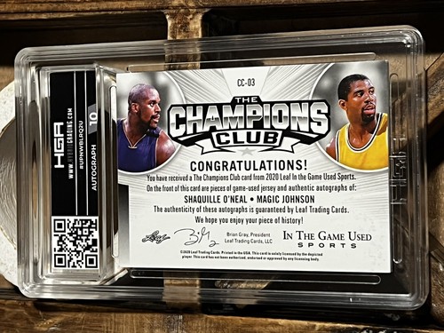 Leaf ITG Used Magic Johnson Shaquille O'Neal Platinum Dual Auto 2/4 HGA 9 MINT - Picture 3 of 3