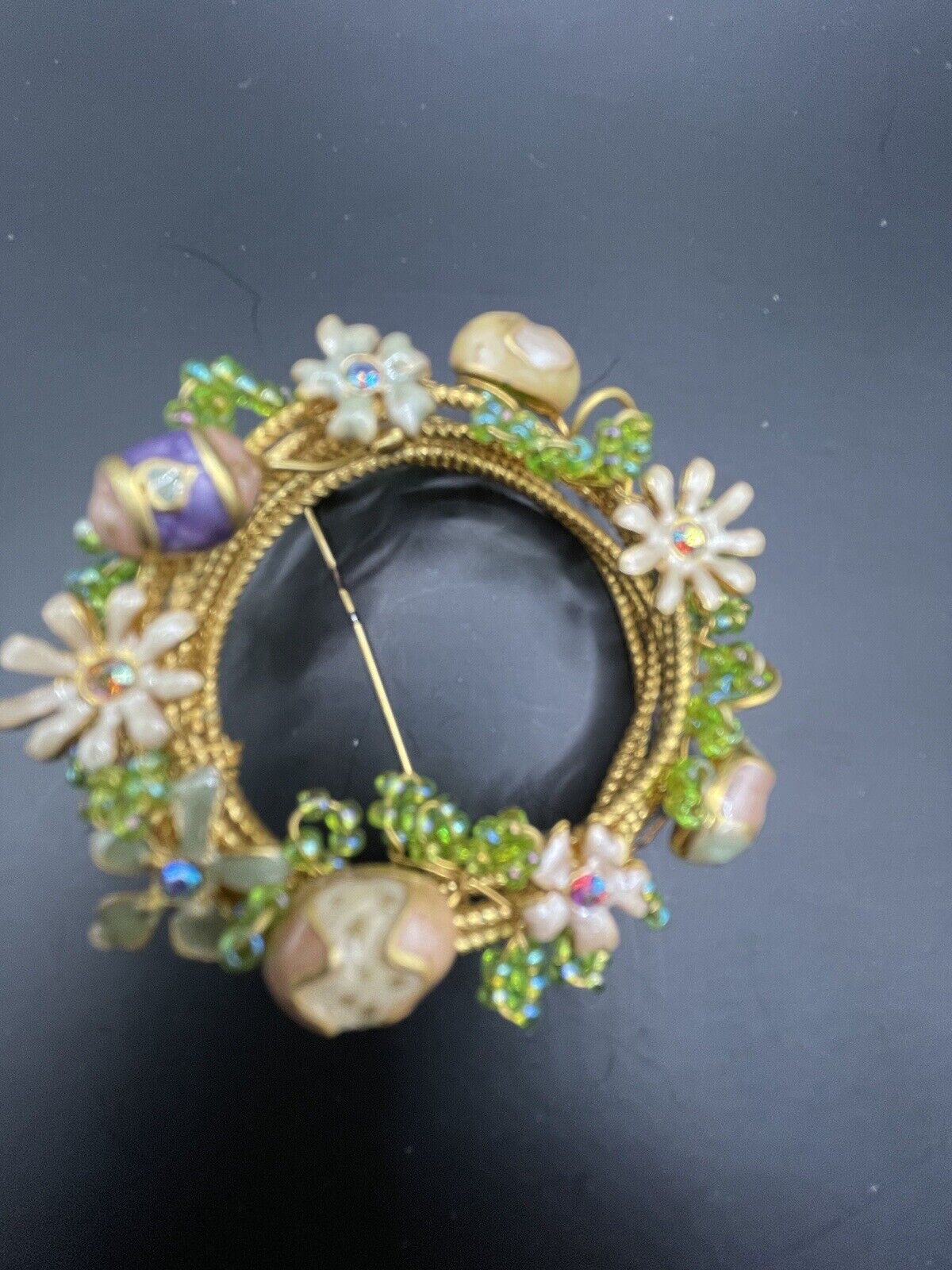 Vintage Easter Egg And Spring Flowers Pin Brooch - image 6