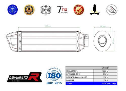 F800R 2009 - 2019 Silenciador Escape HP1 DOMINATOR - Imagen 2 de 2
