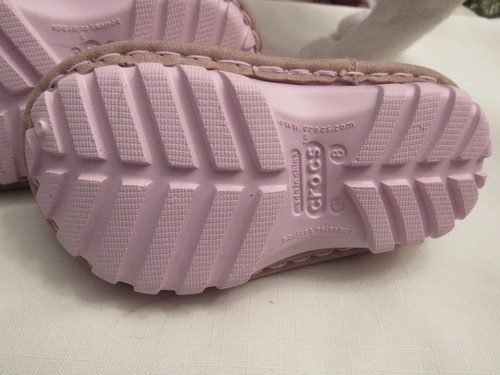 NWOT TODDLER GIRLS SIZE C8 BEIGE FLEECE LINED SUEDE CROC BOOTS - PINK TRIM - Picture 5 of 7