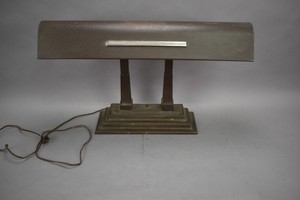 Vintage-Mid-Century-Brown-Metal-Brass-Art-Deco-Desk-Lamp-Fluorescent-Table-Light