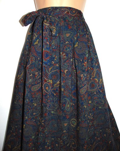 Camicia Basilese Vintage Fine 90% Lana Vergine Paisley Pieghettata Cravatta Cintura Tasche UK 10 - Foto 2 di 12